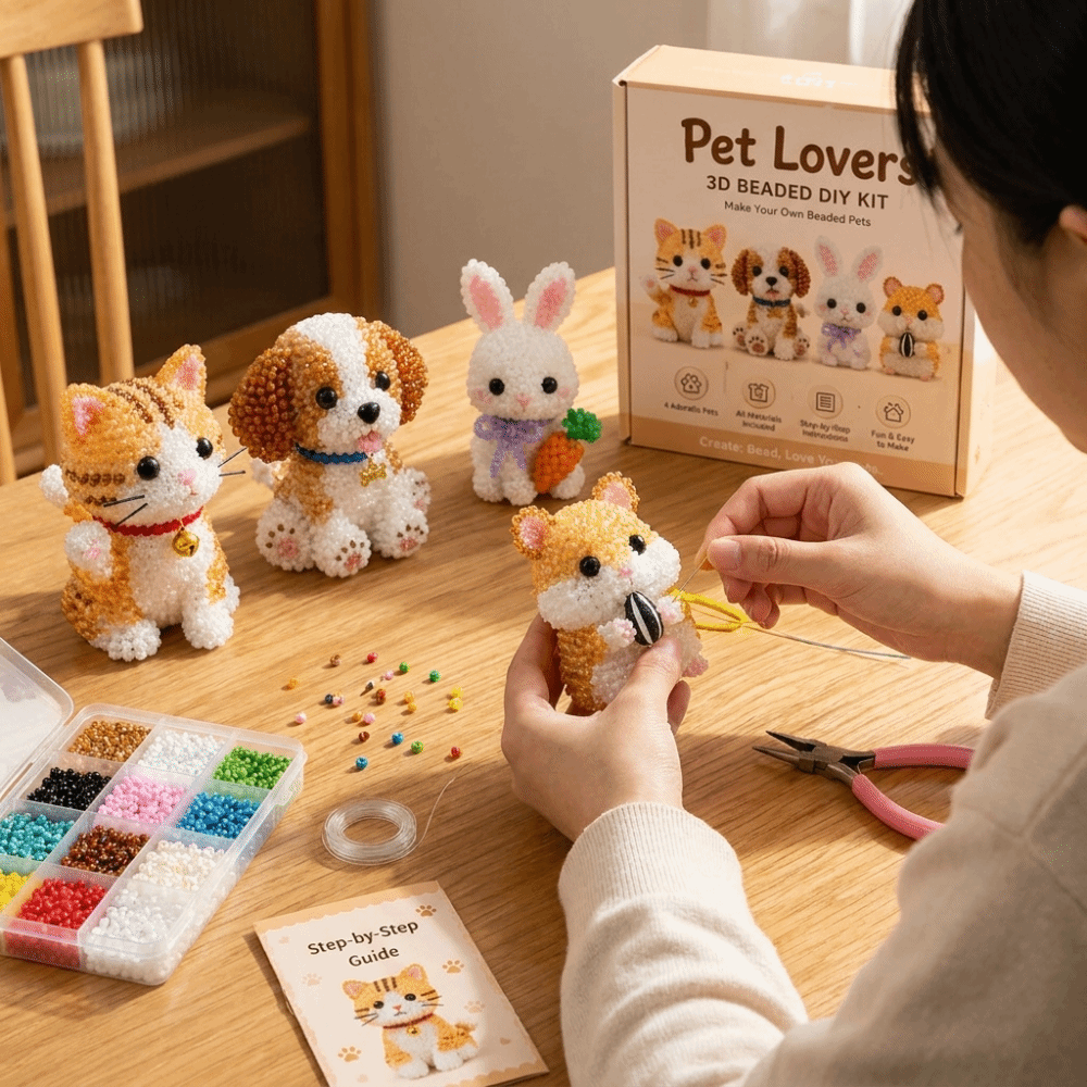 Art Craft Education - Handmade DIY Animal Bead Embroidery Kit