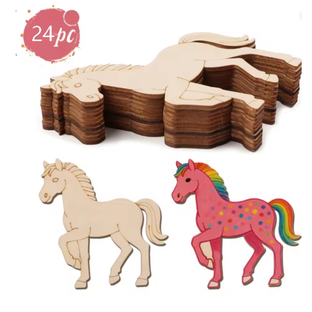 Art Craft Horse - 24Pcs Unfinished Horse Wooden Cutouts, DIY