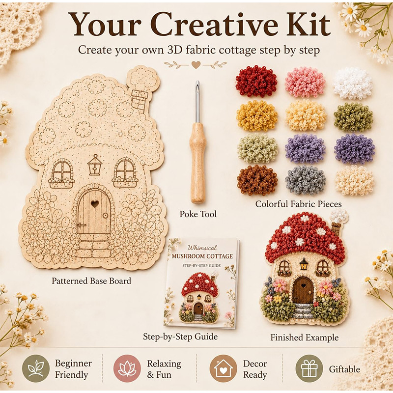 Art Craft Display - 3D Fabric Poke Art Kit Mushroom