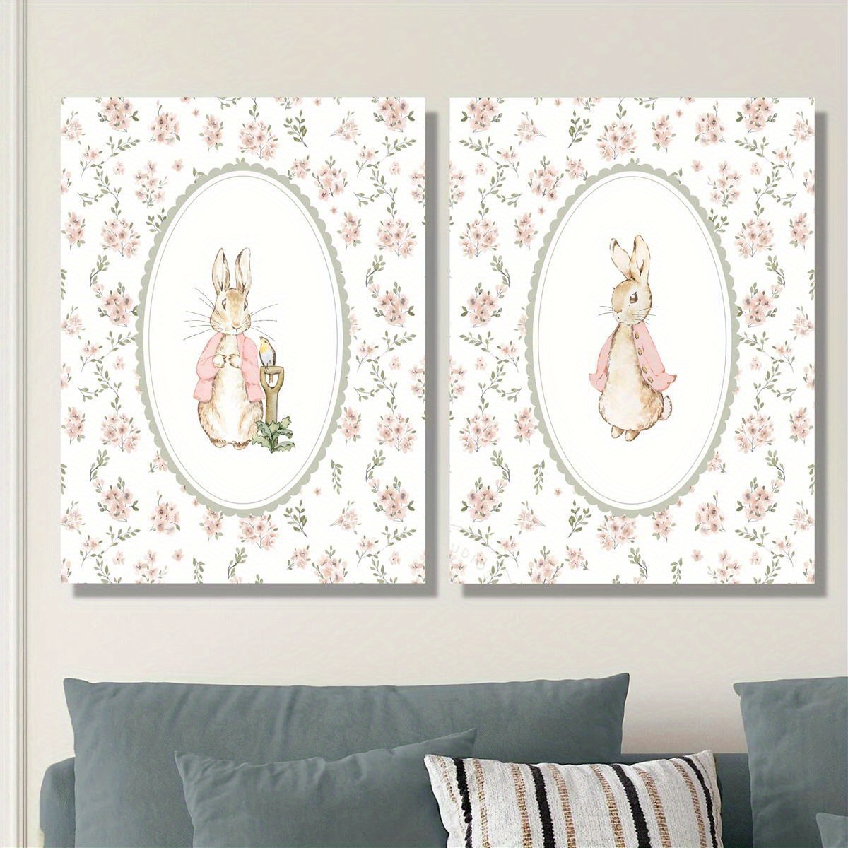 Art Craft House - 2pcs Retro Easter Rabbit Canvas Print