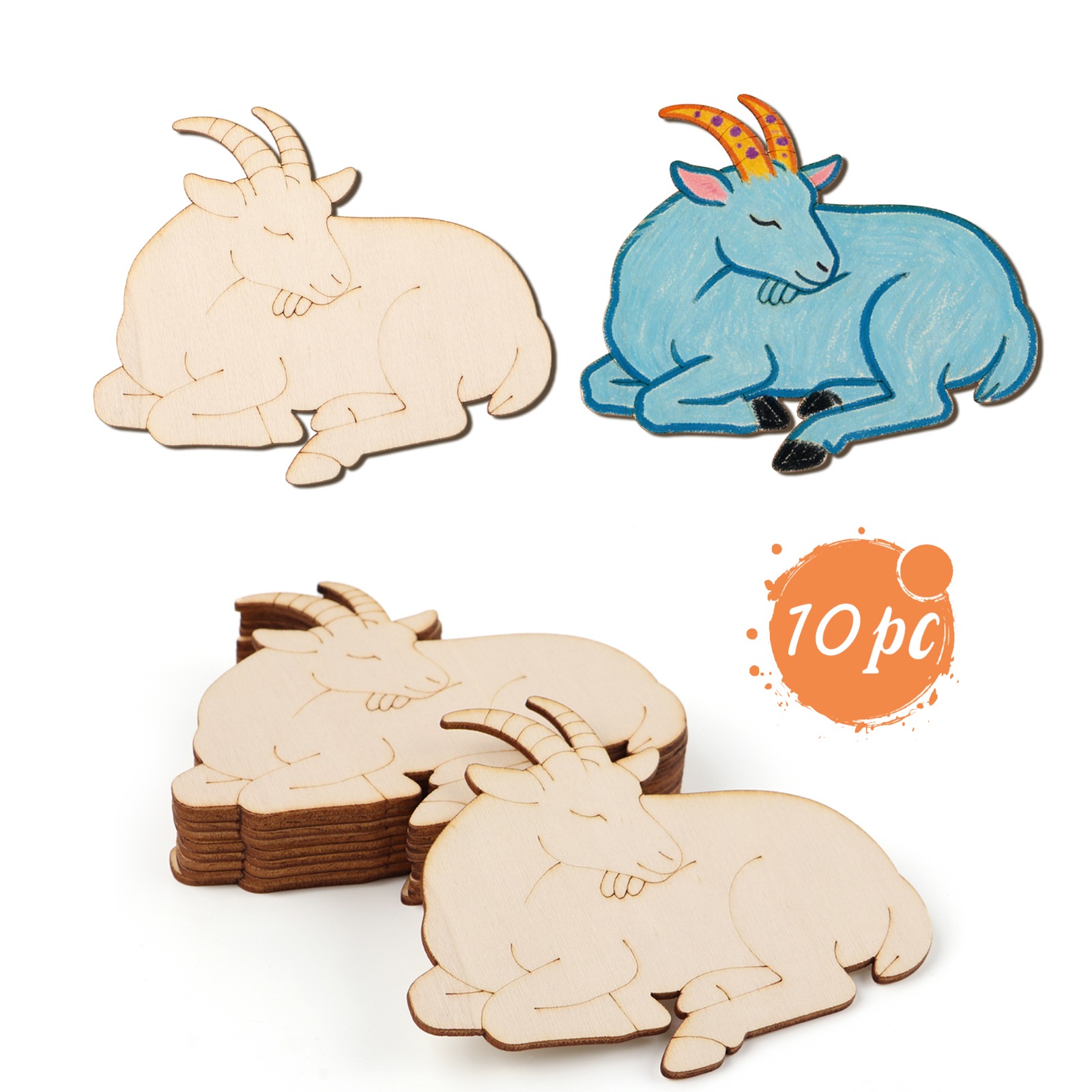 Art Craft Home - 10pcs/set Unfinished Wood Sheep Animal Ornaments