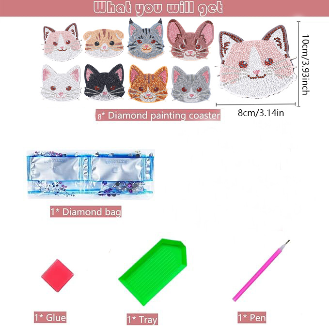8 Pieces DIY Diamond Painting  - đánh giá và giá Art Craft Cat